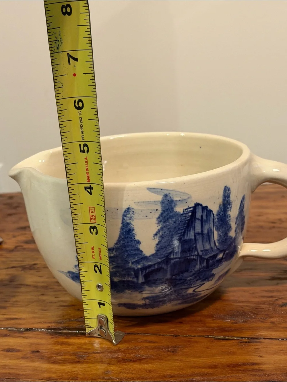 Cream Ceramic Mixing Bowl with Blue Landscape Design